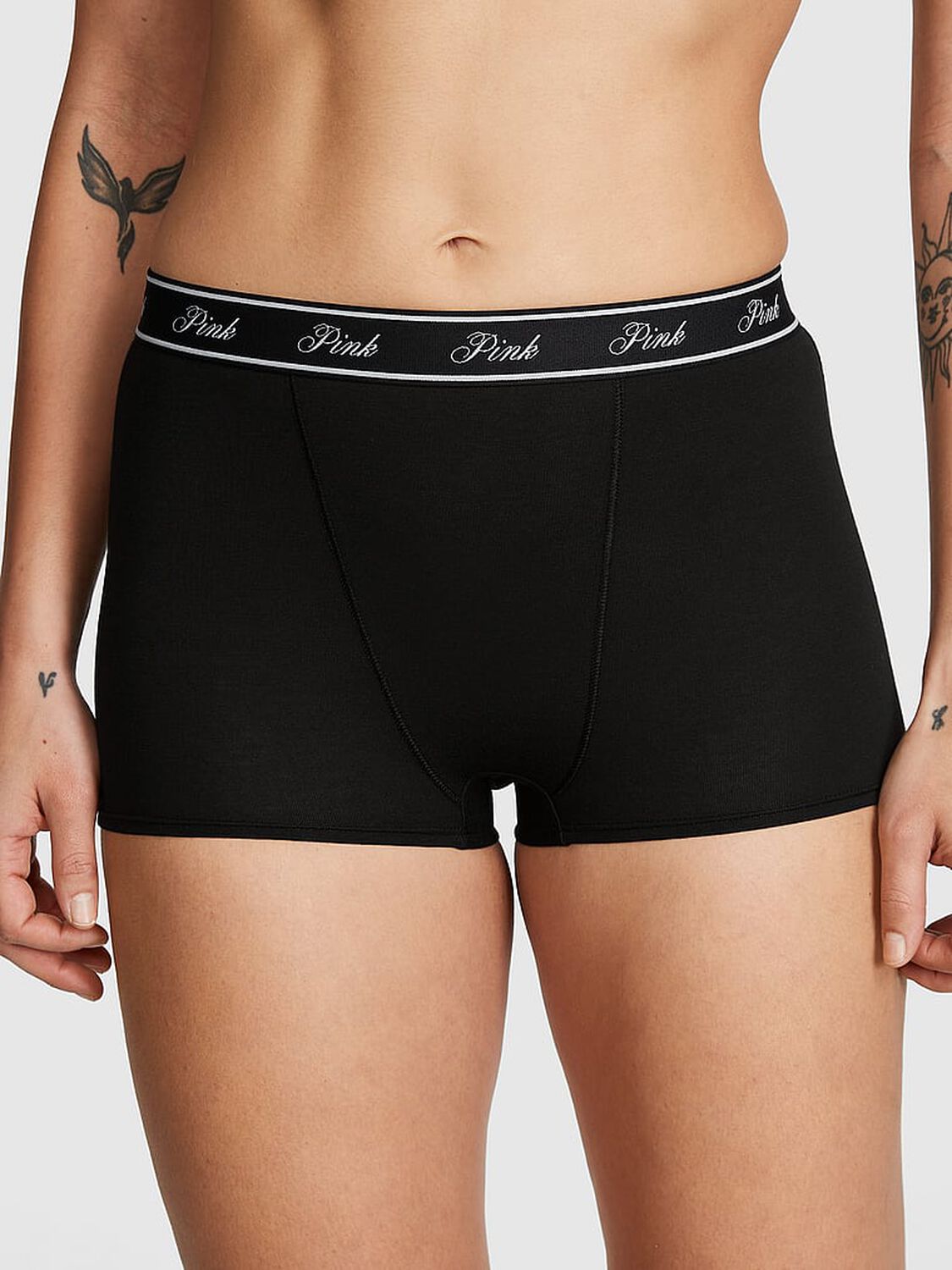 vs Pink Logo Cotton High-Waist Boyshort Panty Pure Black 1 of 4 