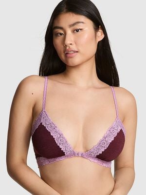 Cotton Lace-Trim Front-Close Triangle Bralette