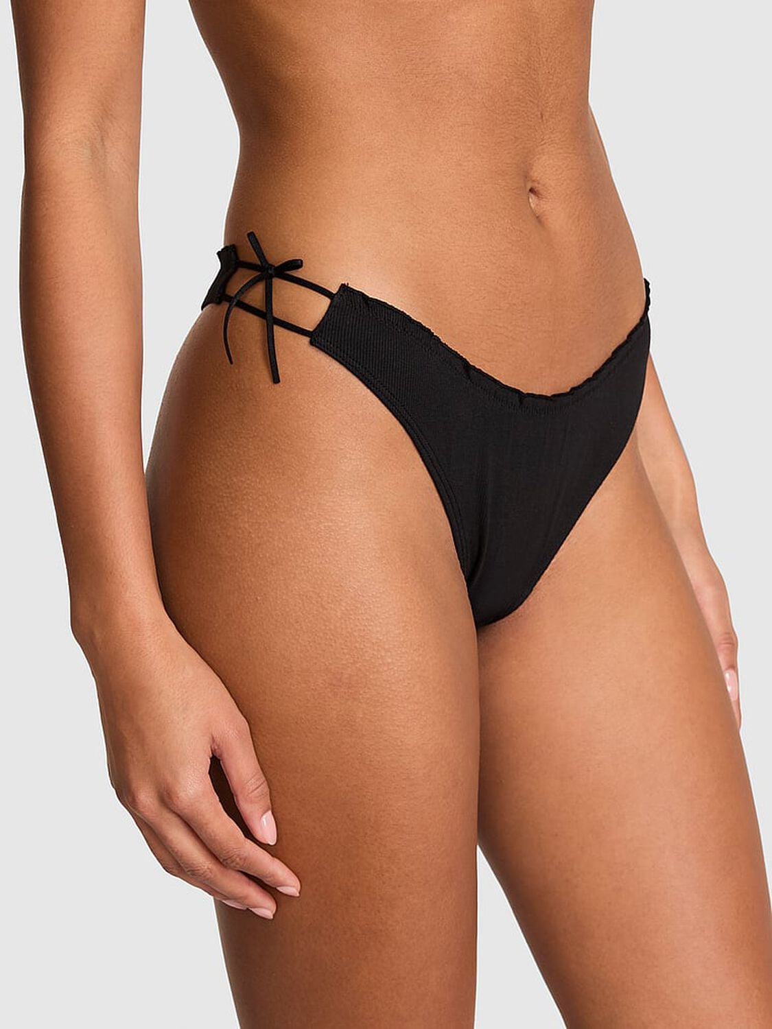 vs Pink Cotton Side-Tie Thong Panty Black 1 of 3 