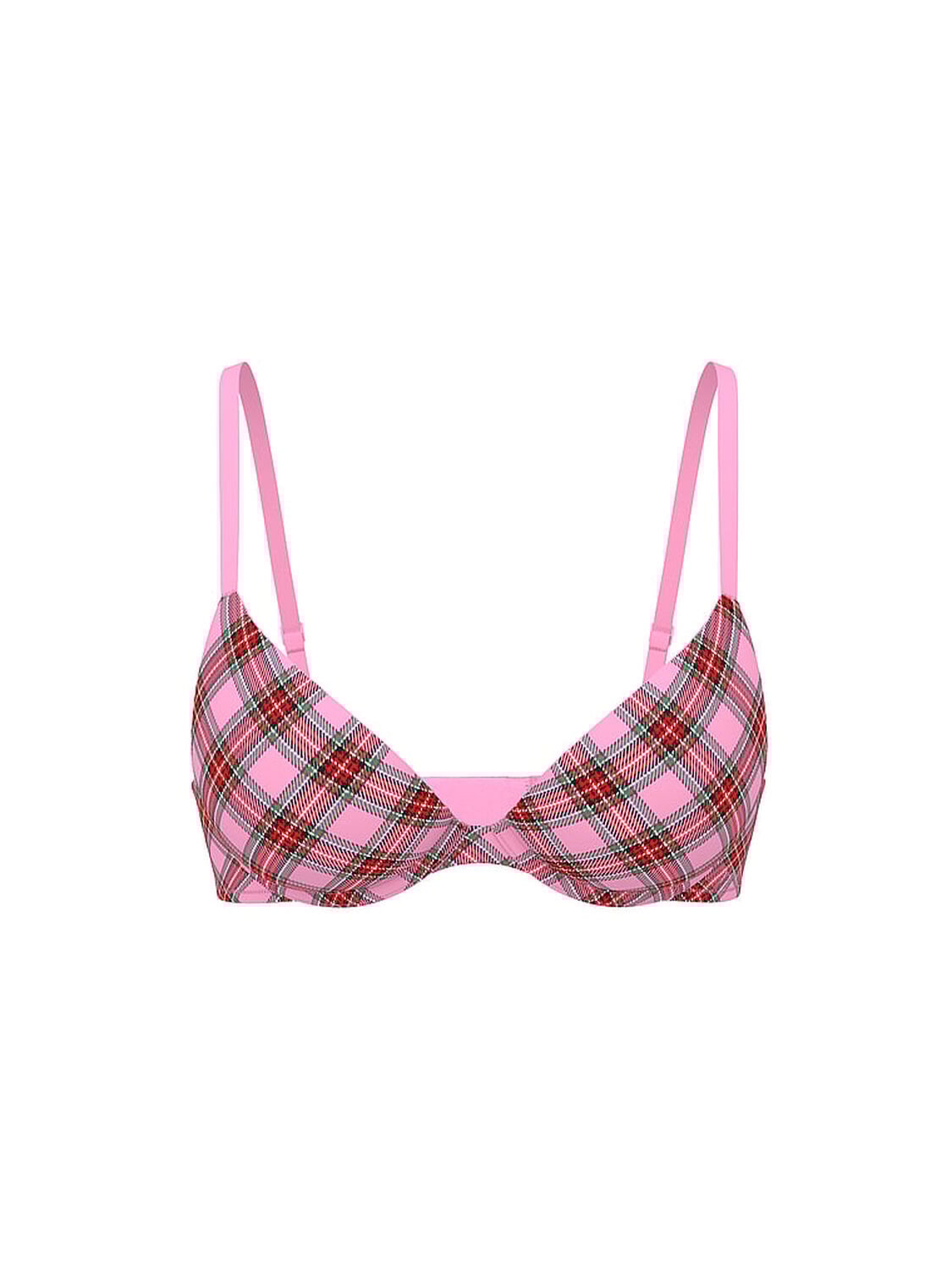 vs Pink Wear Everywhere Wear Everywhere Push-Up Bra Pink Lollipop Plaid Print 1 of 2 
