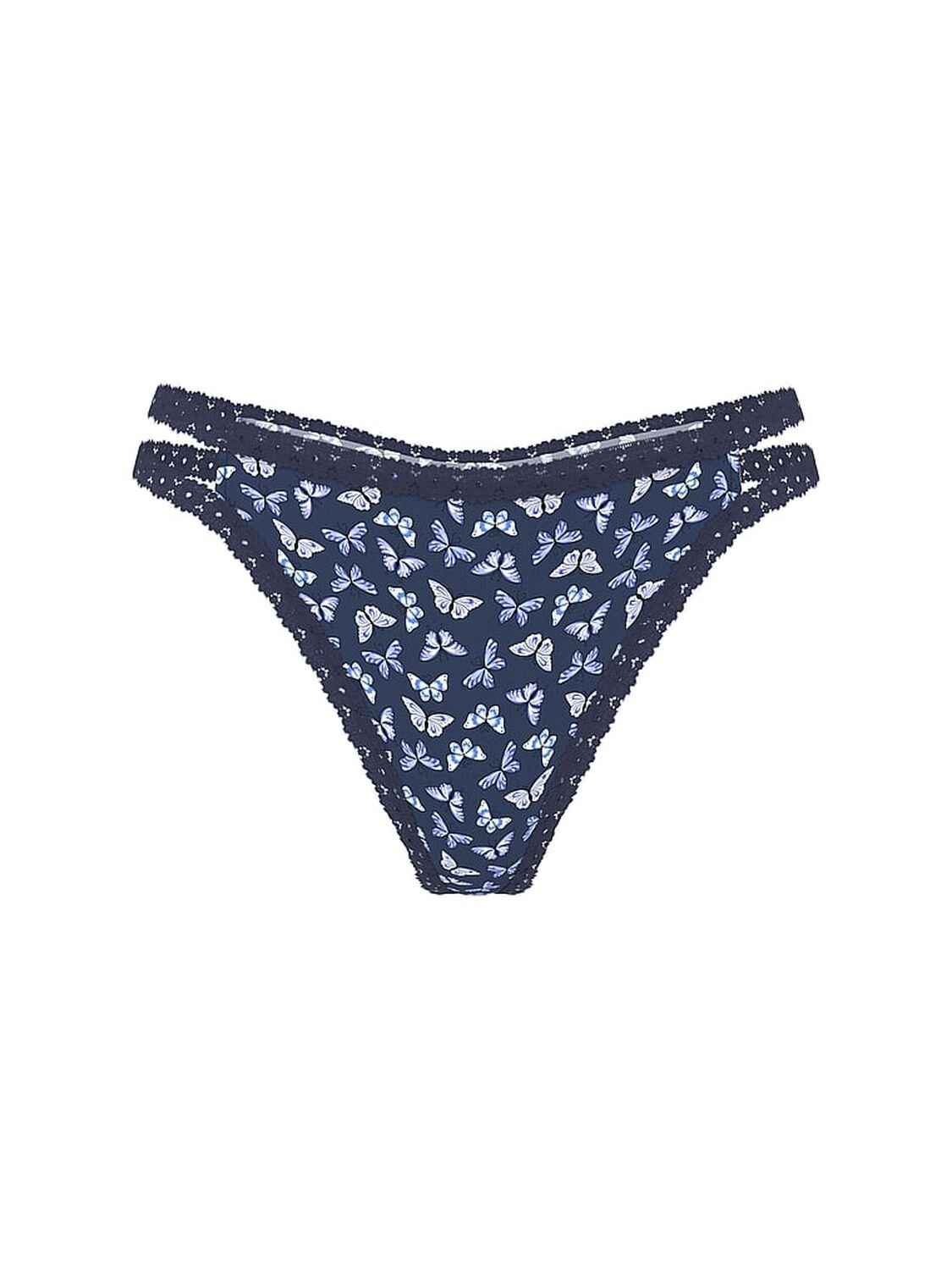 vs Pink Wink Strappy Thong Panty Midnight Navy Butterfly Print 1 of 3 