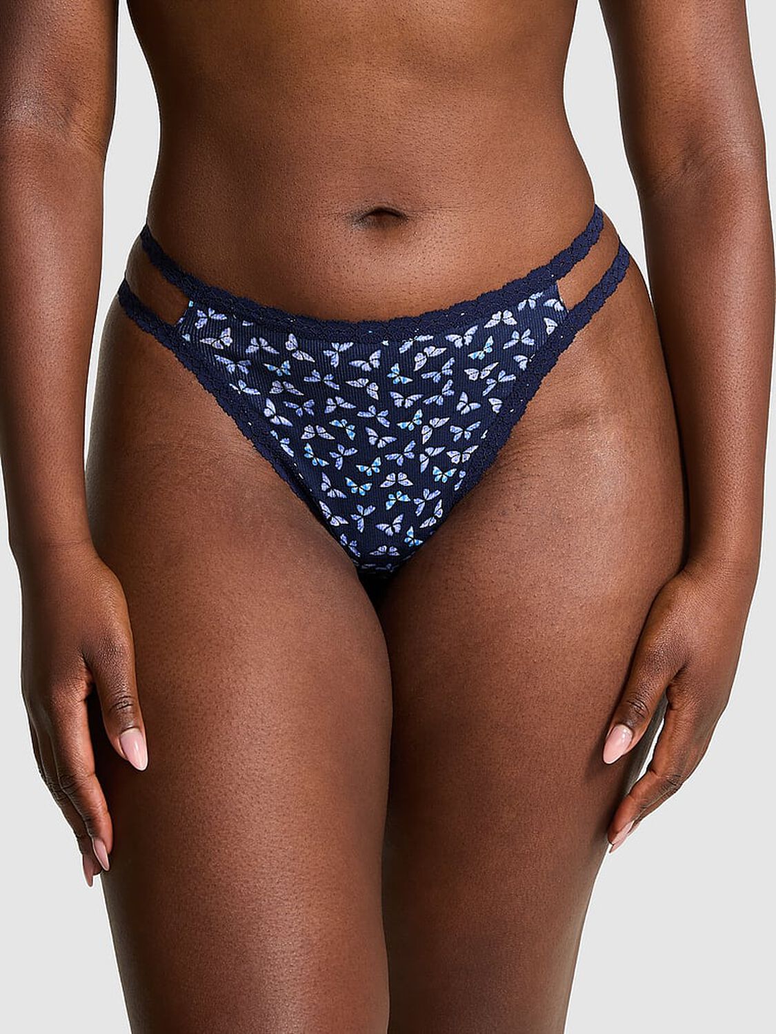 vs Pink Wink Strappy Thong Panty Midnight Navy Butterfly Print 1 of 1 