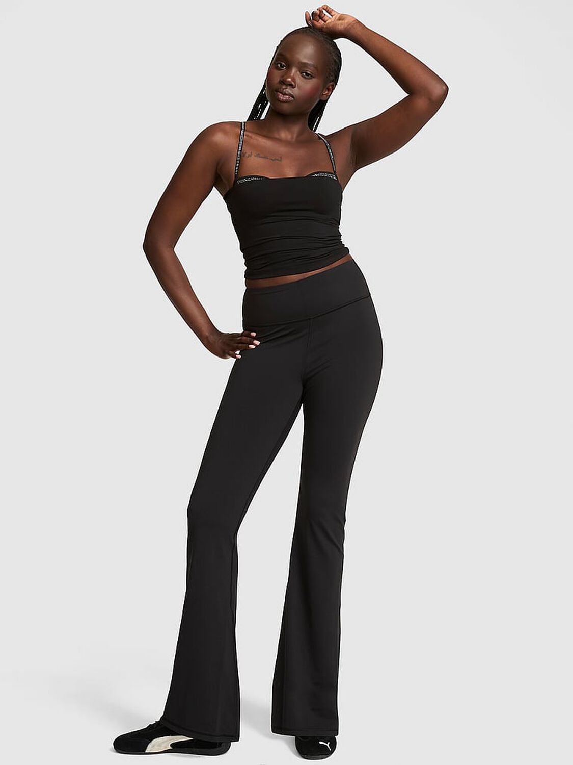 vs Pink PINK Relay&trade; Flare Leggings Pure Black 1 of 2 