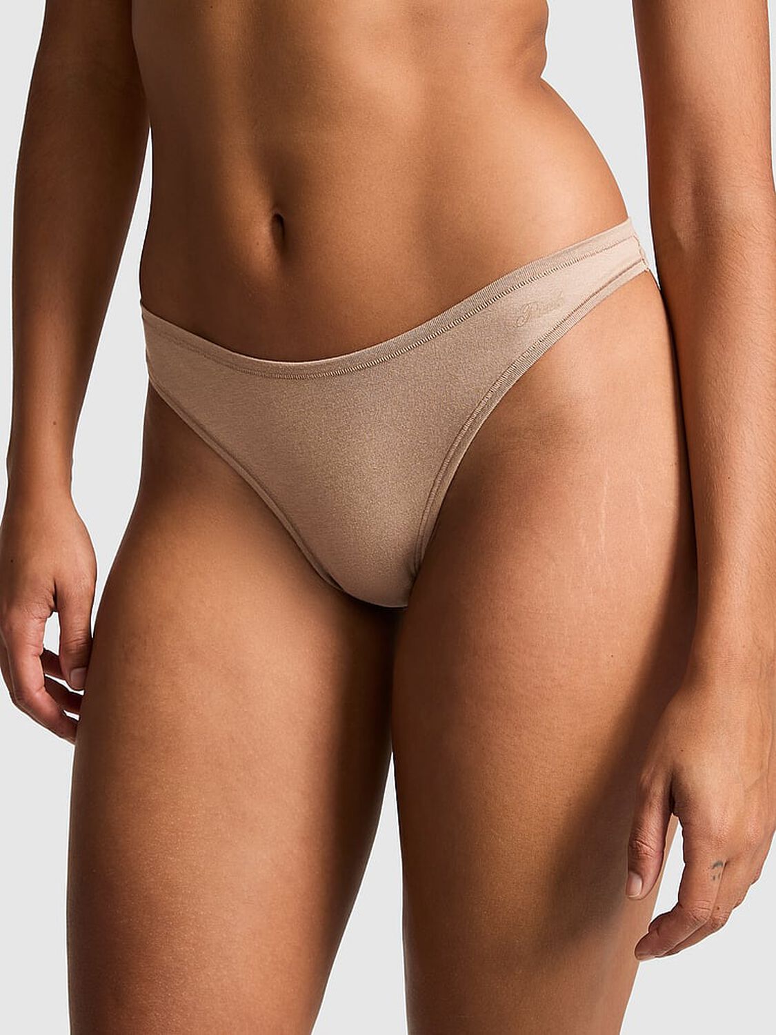 vs Pink Cotton High-Leg Thong Panty Cocoa Latte 1 of 3 