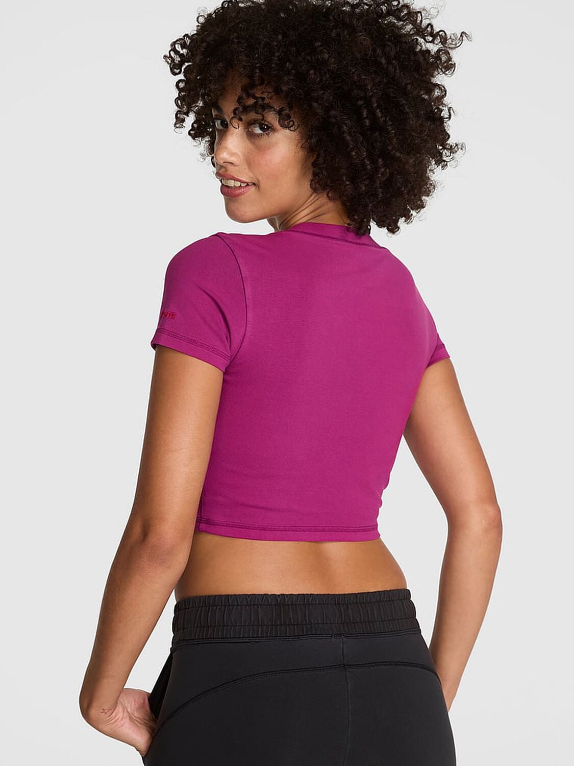pink Pink All-Day Cotton V-Neck Cropped Tee Magenta Rose Wash 2 of 3 
