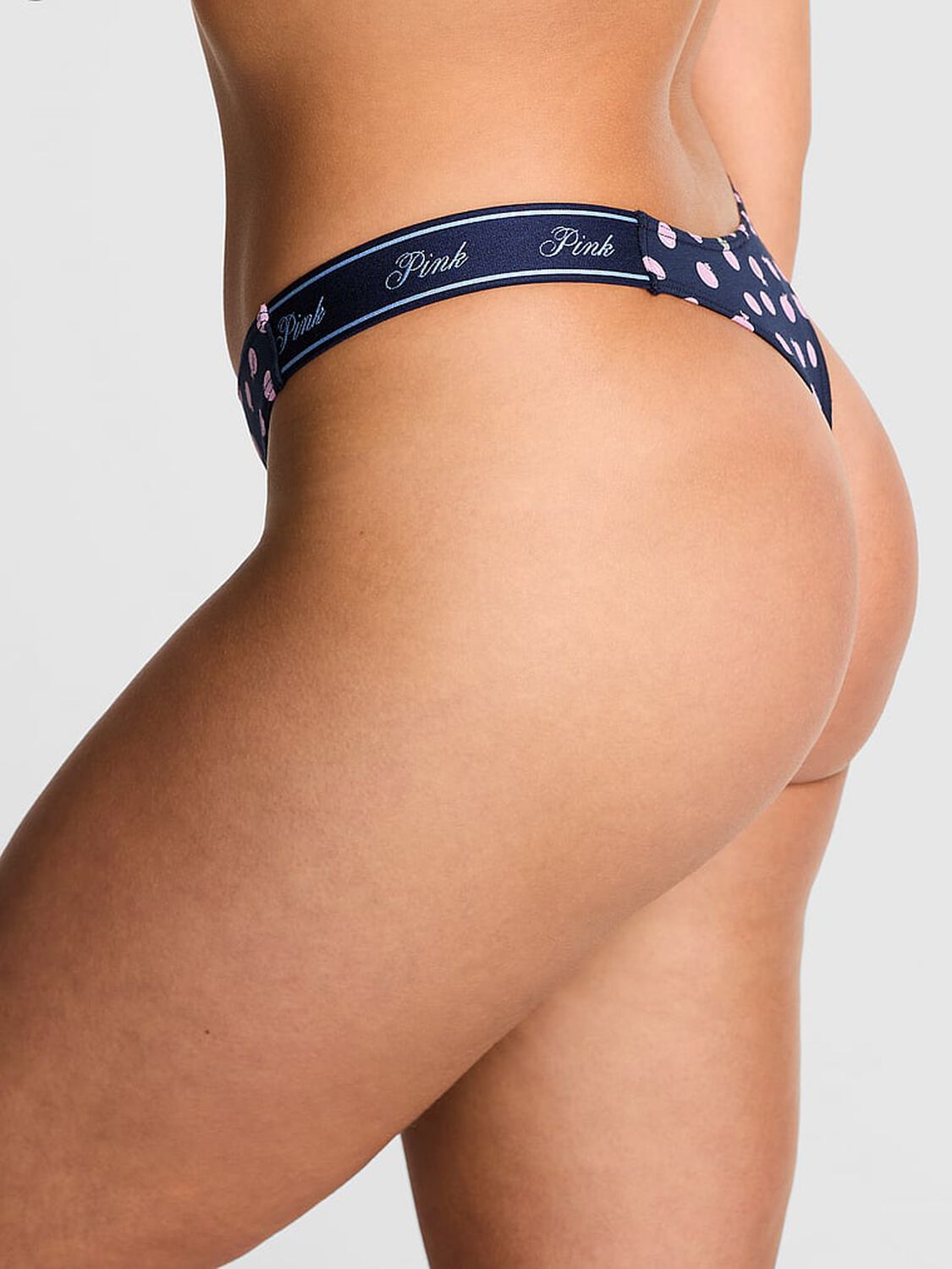 vs Pink Logo Cotton Shine High-Leg Thong Panty Navy Blueberry Print 2 of 3 