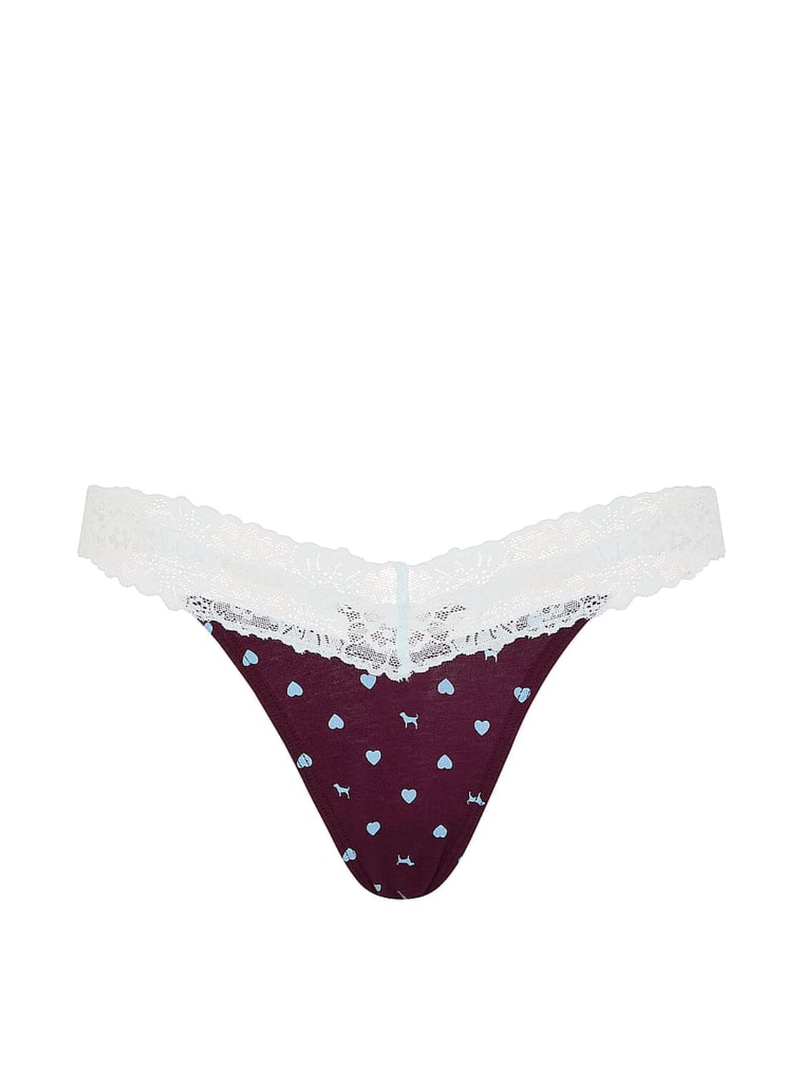 vs Pink Cotton Lace-Trim Thong Panty Wild Rose Heart With Blue Dancer Lace 3 of 3 