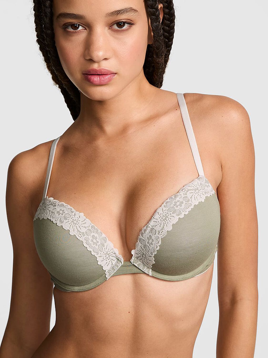 vs Pink Wear Everywhere Wear Everywhere&trade; Super Push-Up Bra Slate Green 1 of 3 