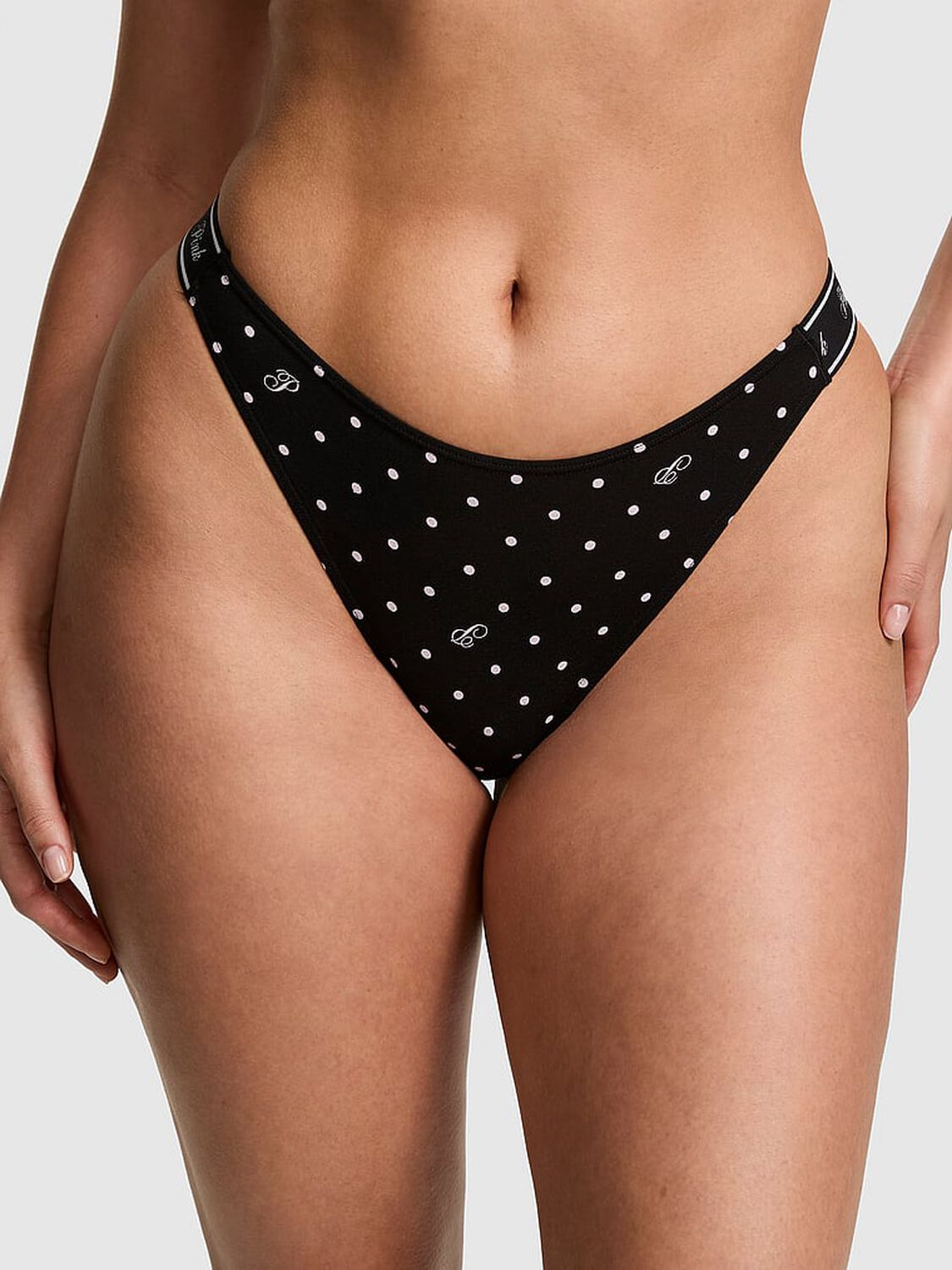 vs Pink Logo Cotton Shine High-Leg Thong Panty 1 of 3 