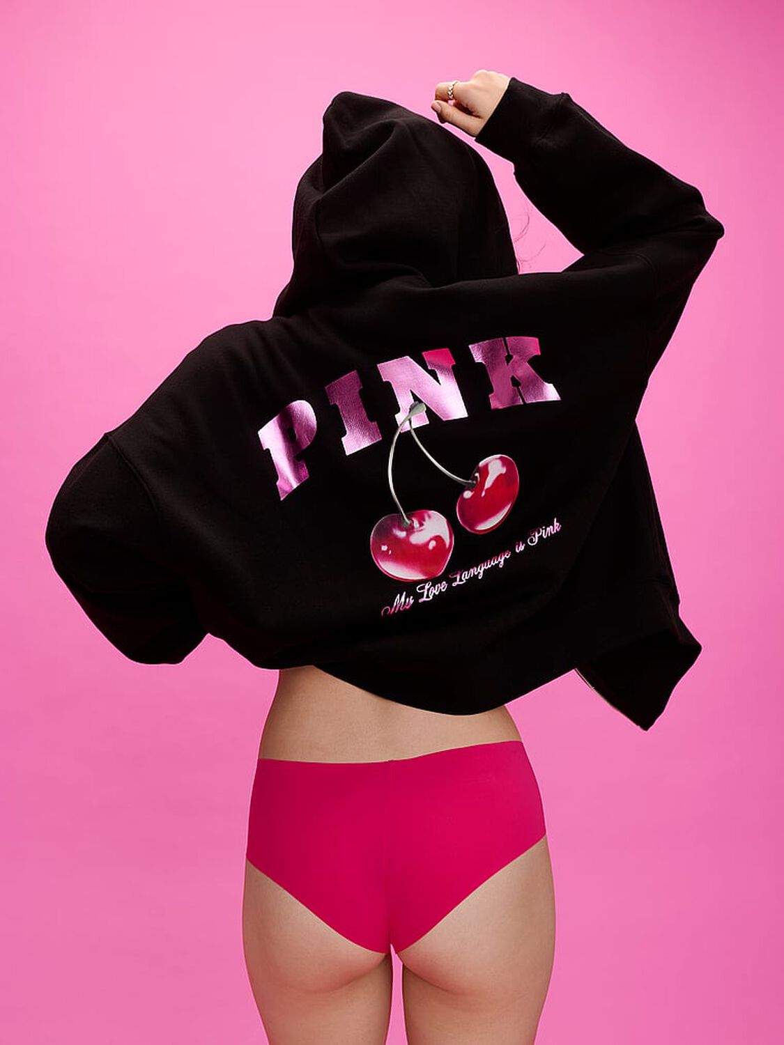 vs Pink Campus Fleece&trade; Full-Zip Hoodie Pure Black Vday 4 of 4 