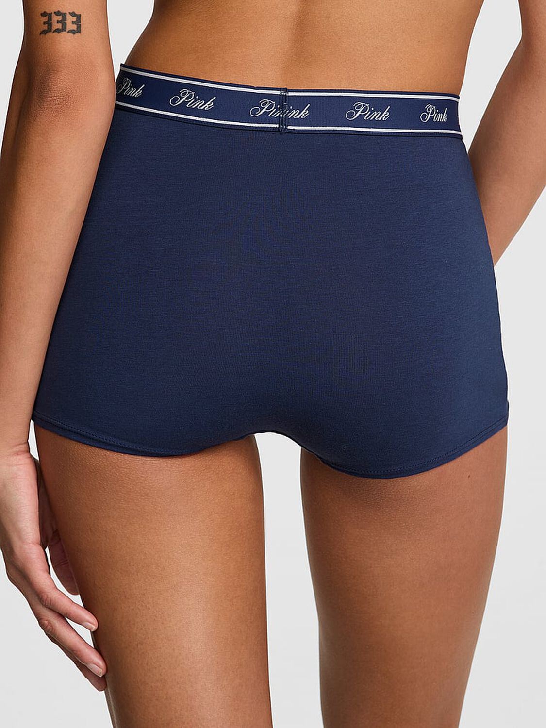 vs Pink Logo Cotton High-Waist Boyshort Panty Midnight Navy Pink Rink 2 of 3 