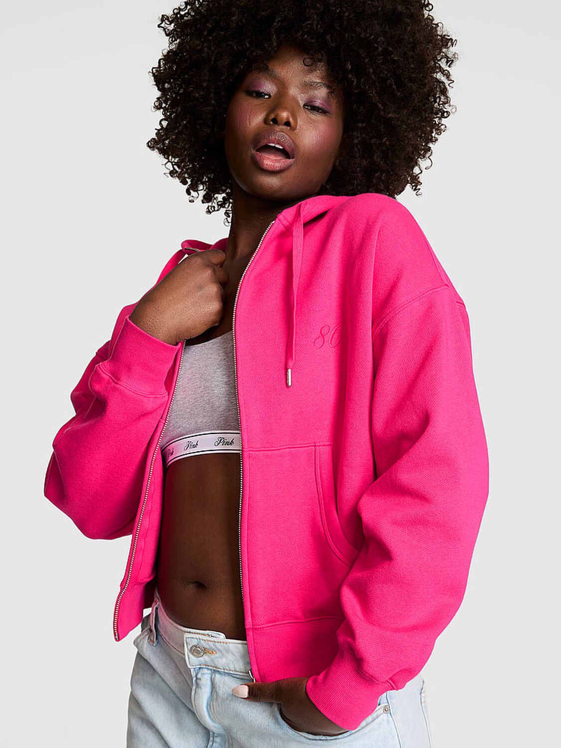 vs Pink Campus Fleece&trade; Full-Zip Hoodie Hot Stuff 1 of 3 