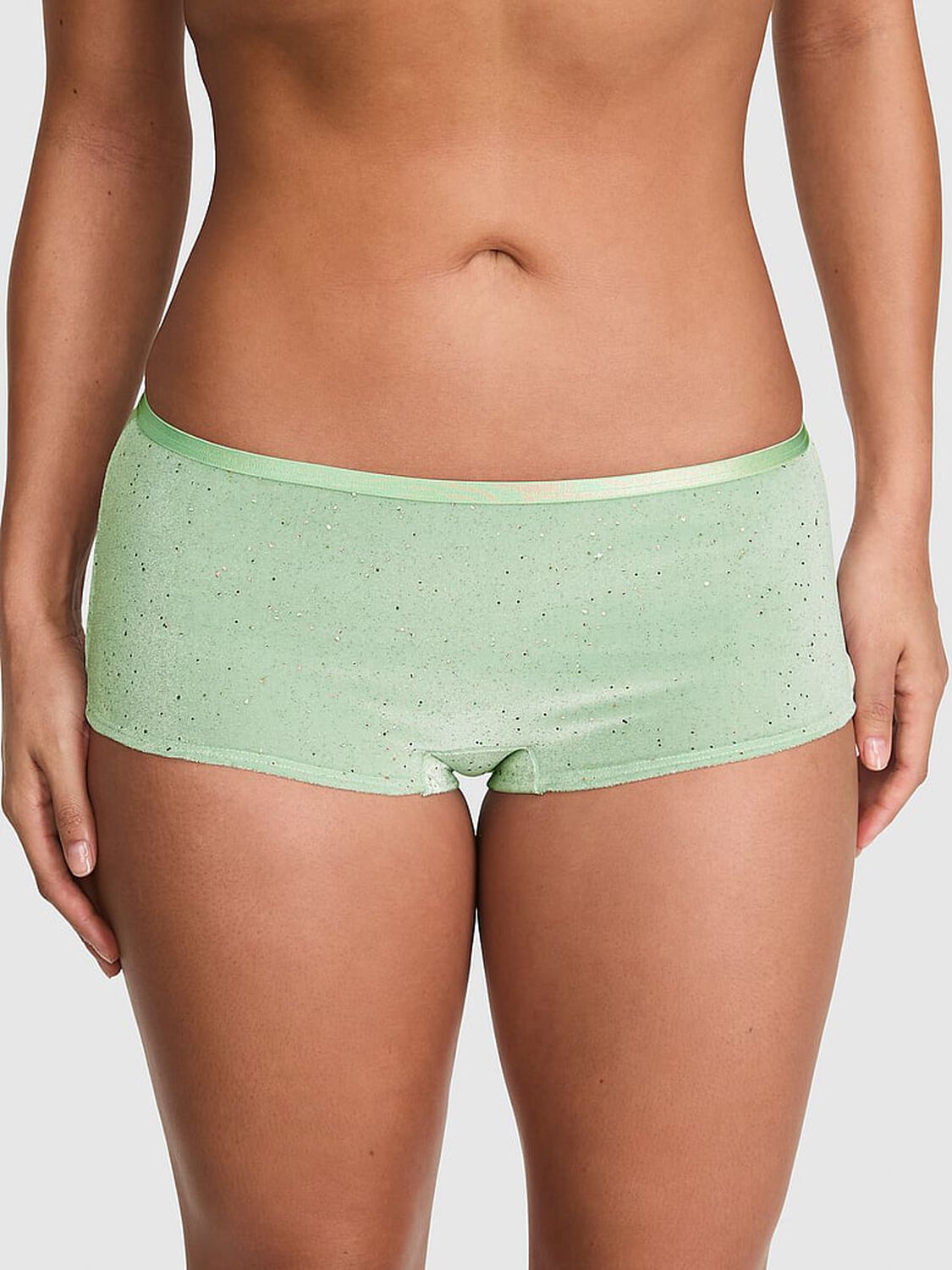 vs Pink Plush Touch Velour Boyshort Panty Pretty Mint Confetti Velour 1 of 3 