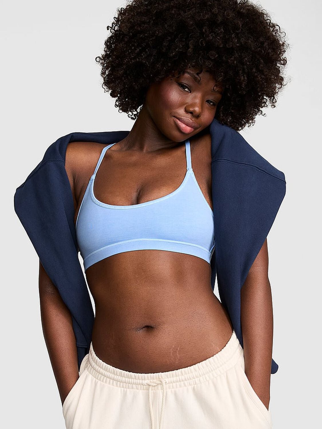 vs Pink All-Day Cotton&trade; Low-Scoop Racerback Bra Blue Dancer Wash 1 of 3 