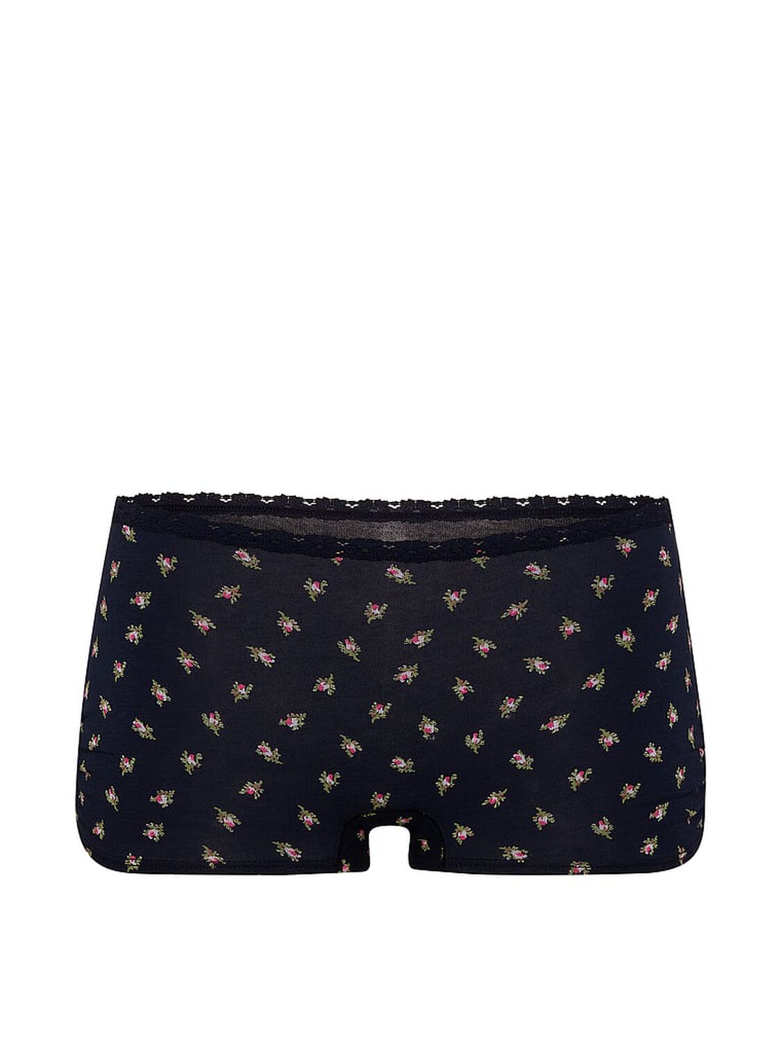 vs Pink Cotton Dorm Boyshort Panty Noir Navy Rose Print With Noir Navy Lace 3 of 3 