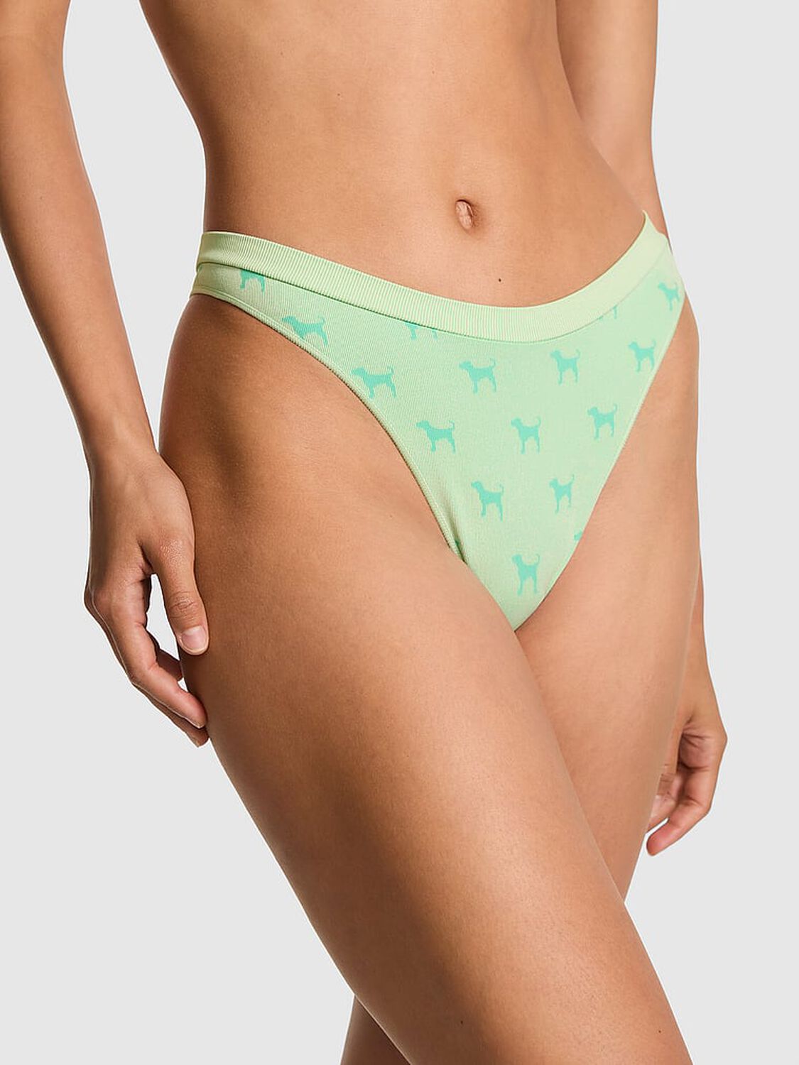 vs Pink Seamless High-Leg Thong Panty Mint Dog Print 1 of 3 