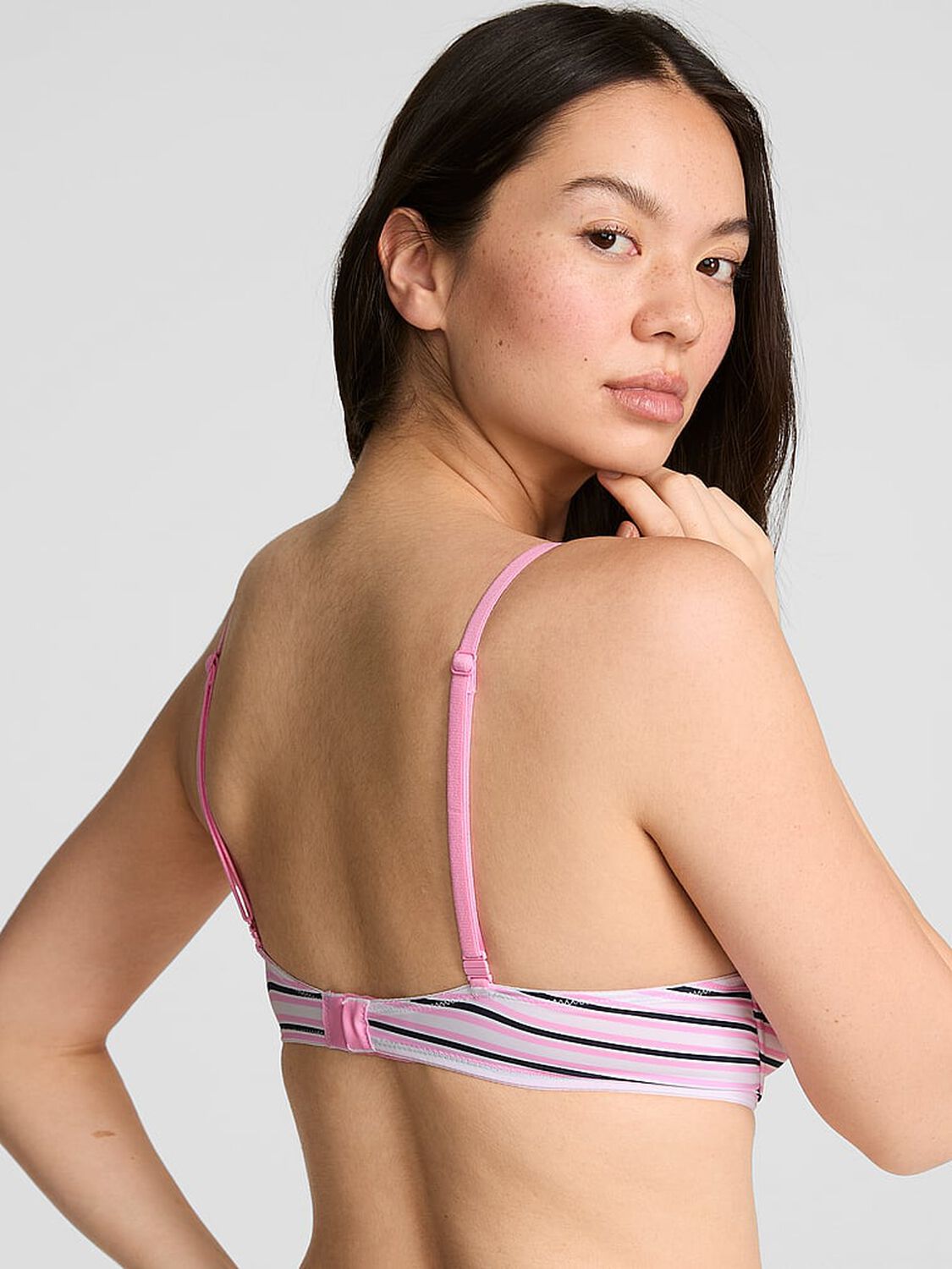 vs Pink Wear Everywhere&trade; Lightly Lined Full Coverage T-Shirt Bra Pink Lollipop & Navy Stripe Print 2 of 3 