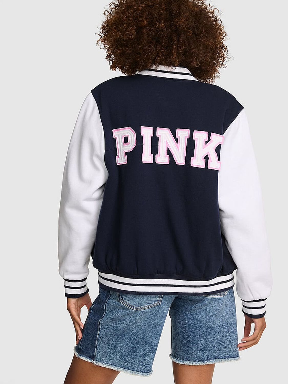 vs Pink Varsity Bomber Jacket Noir Navy 2 of 2 