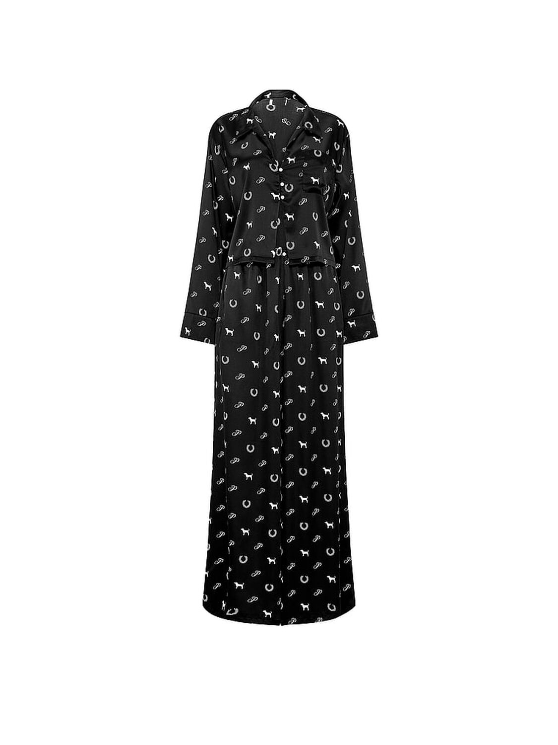 vs Pink GRWPINK&trade; Satin Flyaway Long-Sleeve & Pants Pajama Set Black Heritage Print 3 of 3 