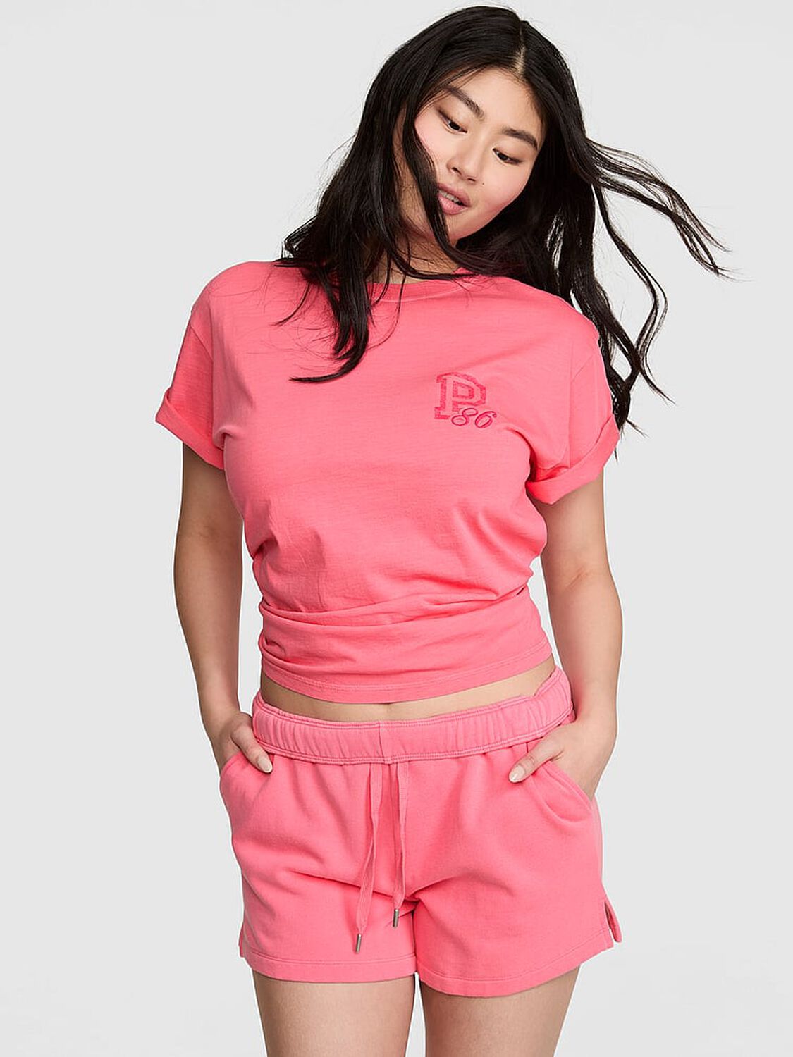 vs Pink Campus Fleece&trade; Roll-Down Shorts Vivid Pink 1 of 3 