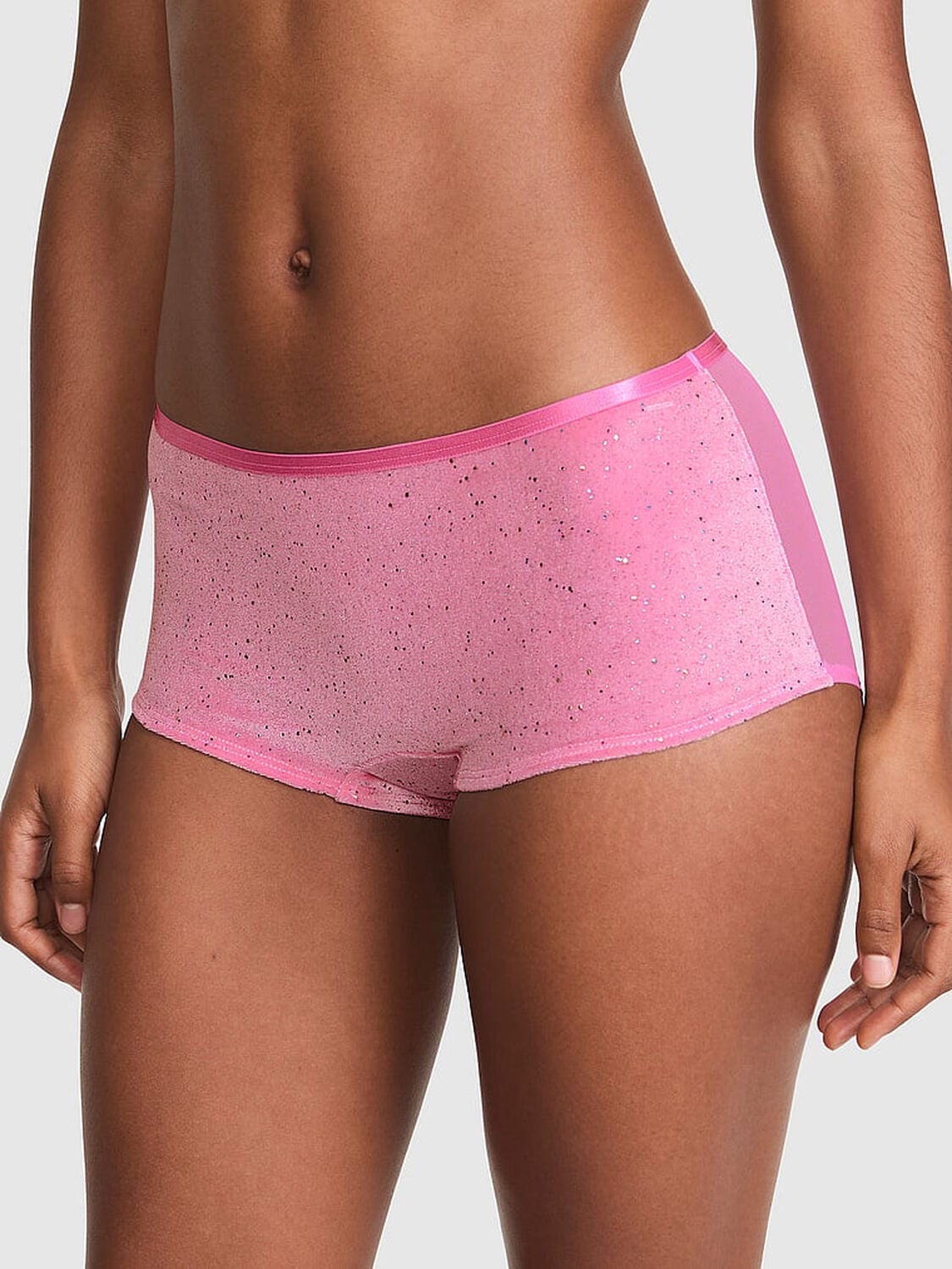 vs Pink Plush Touch Velour Boyshort Panty Moonstone Pink Confetti Velour 1 of 4 