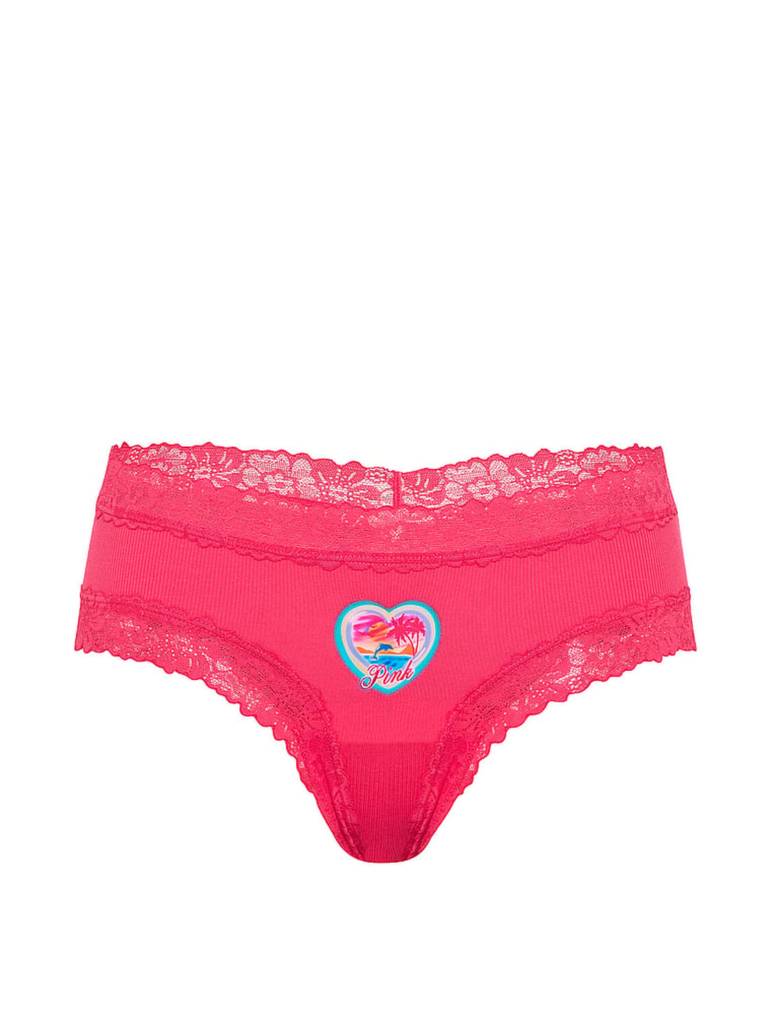 vs Pink PINK Wink&trade; Lace-Trim Cheeky Panty Candy Pink W/ Pink Heart Island Graphic 3 of 3 