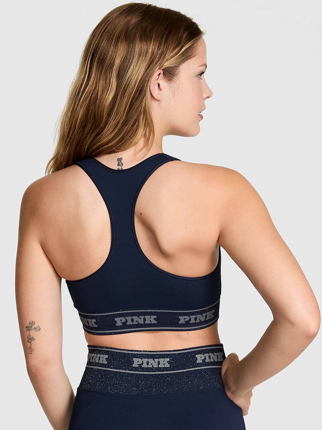 pink Pink Seamless Reversible Sports Bra Navy Blue Lurex Star Bling 2 of 2 