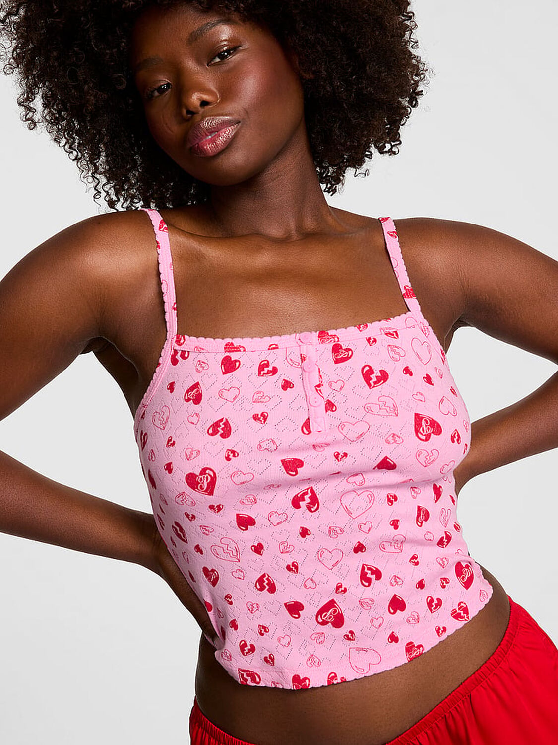 vs Pink Pointelle Henley Cami Pink Lollipop Broken Hearts 1 of 4 