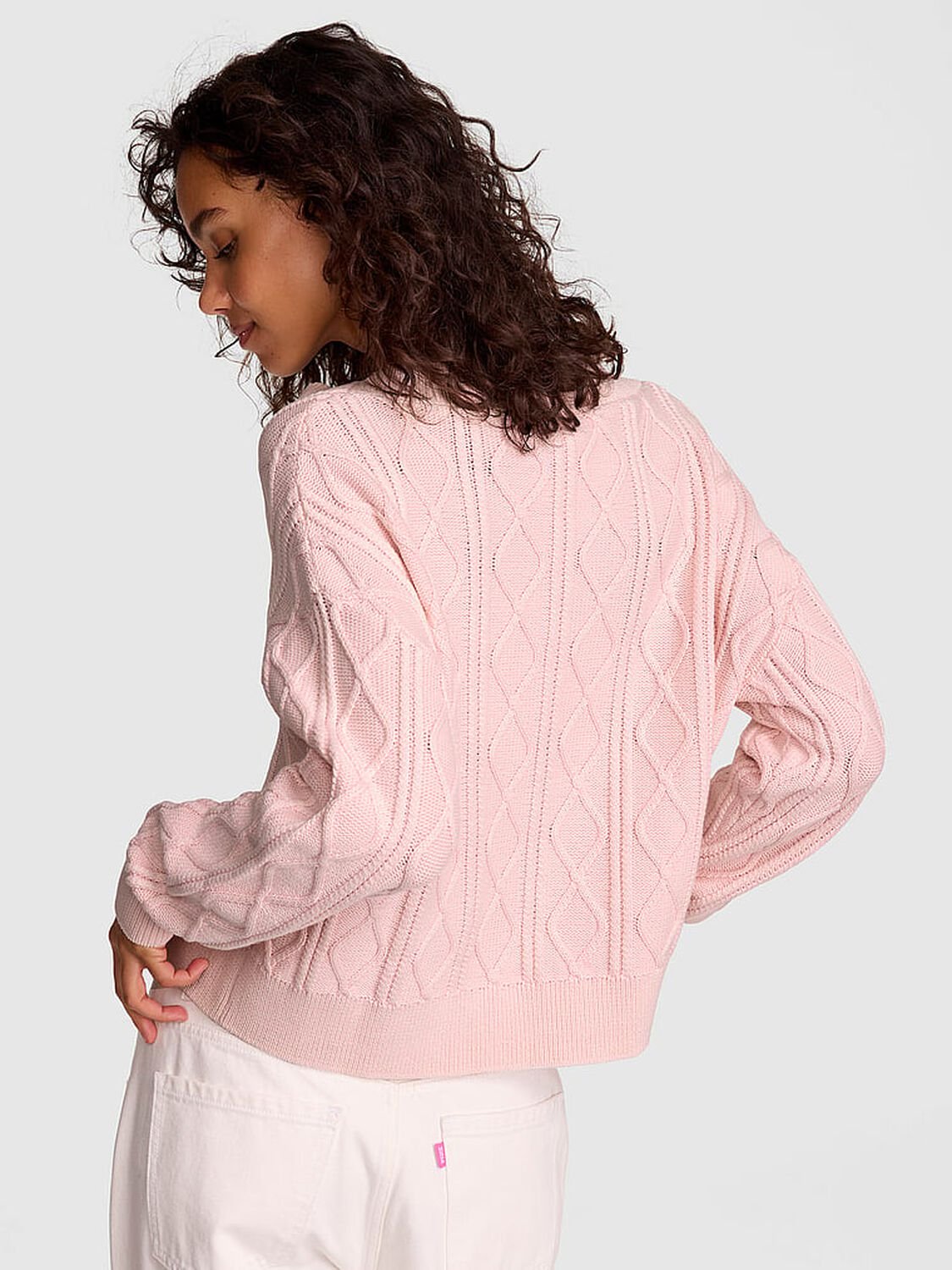 vs Pink Oversized Cable Knit V-Neck Sweater Dollhouse 2 of 3 