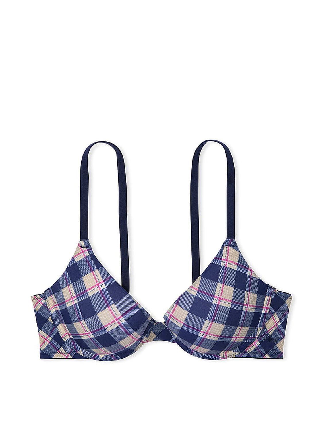 vs Pink Wear Everywhere Wear Everywhere Push-Up Bra Navy Plaid Print 1 of 3 