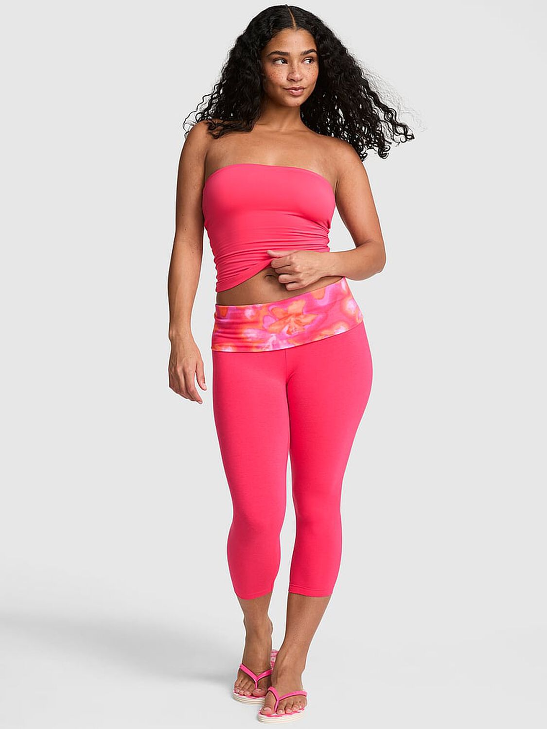 pink Pink All-Day Cotton&trade; Foldover Capri Leggings Candy Pink Tie Dye 1 of 3 