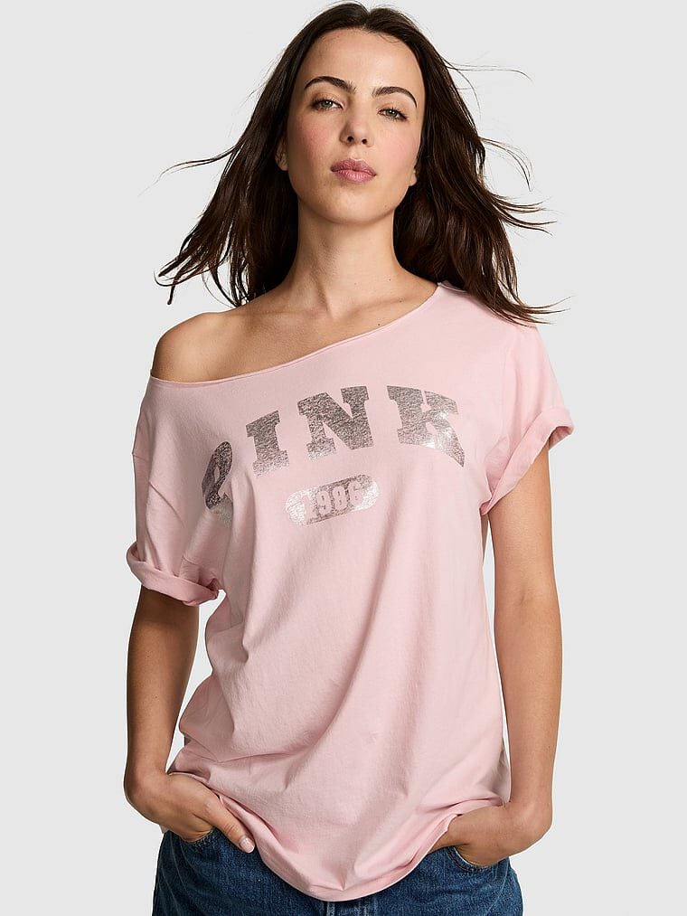 Campus Cotton™ Off-The-Shoulder Tee Doll house core logo