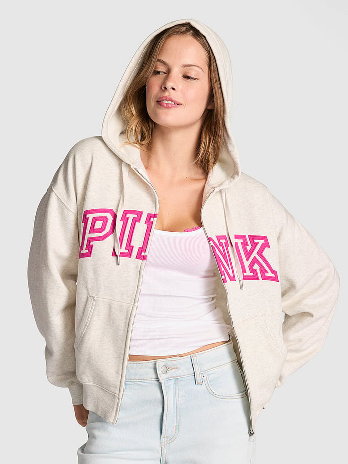 pink Pink Campus Fleece&trade; Full-Zip Hoodie Snow Heather 1 of 3 