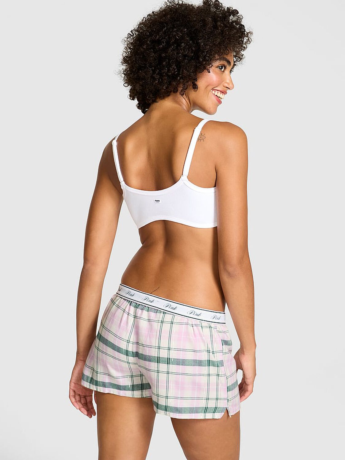 vs Pink Flannel Boxy Pajama Shorts Hushed Lilac Lurex Plaid 2 of 2 