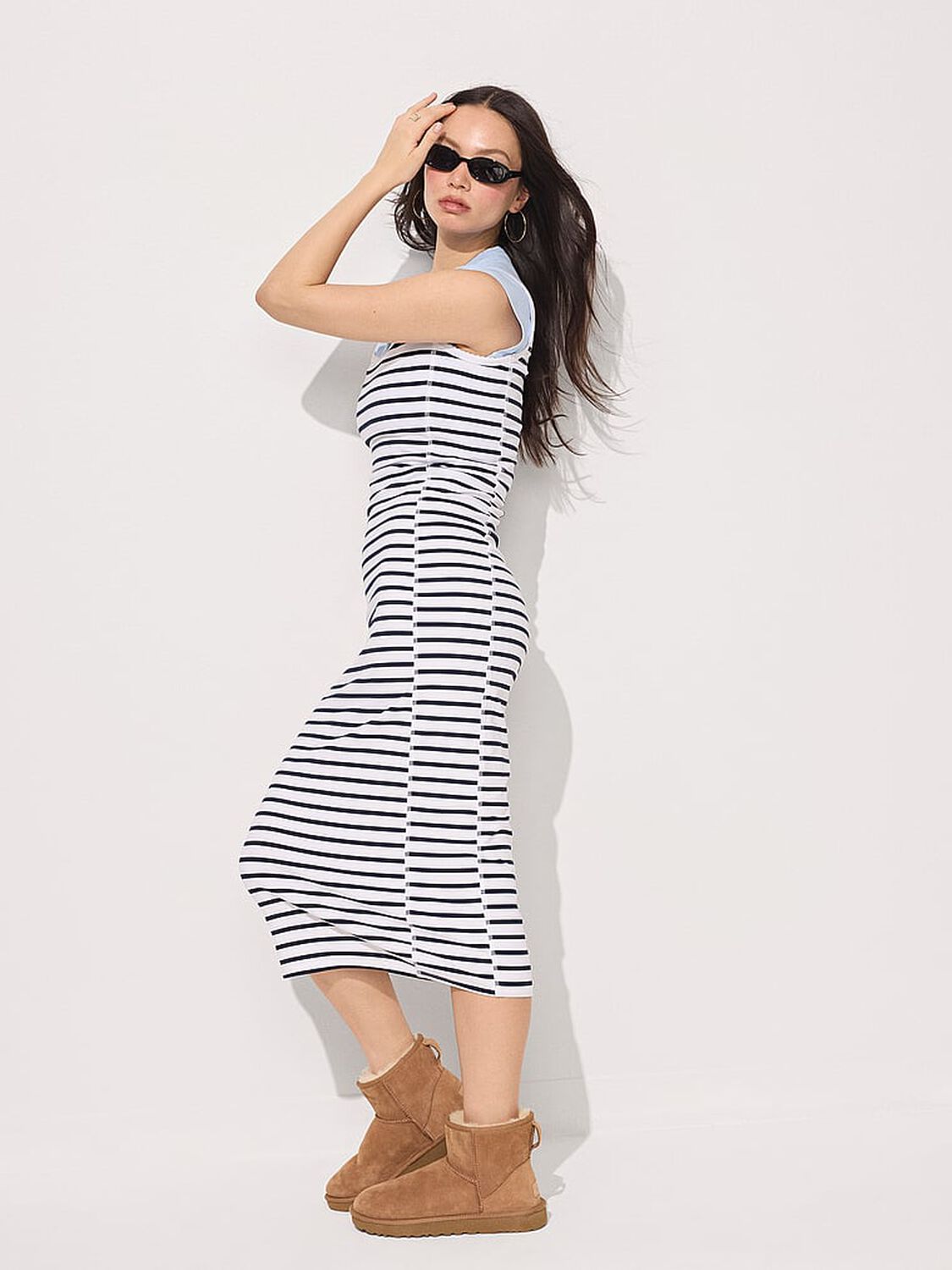 vs Pink All-Day Soft Rib High-Neck Midi Dress Navy & White Stripe 4 of 4 