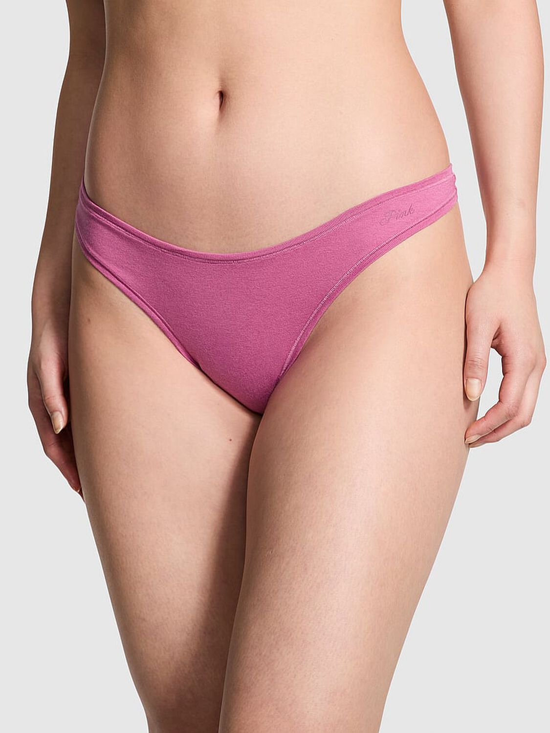 vs Pink Cotton High-Leg Thong Panty Midnight Mauve 1 of 3 