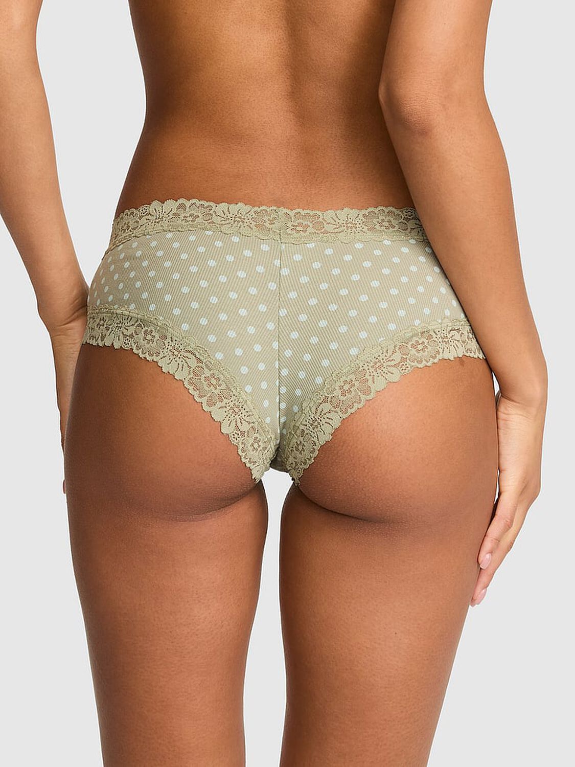 vs Pink Cotton Lace Trim Cheeky Panty Slate Green Dot 2 of 3 