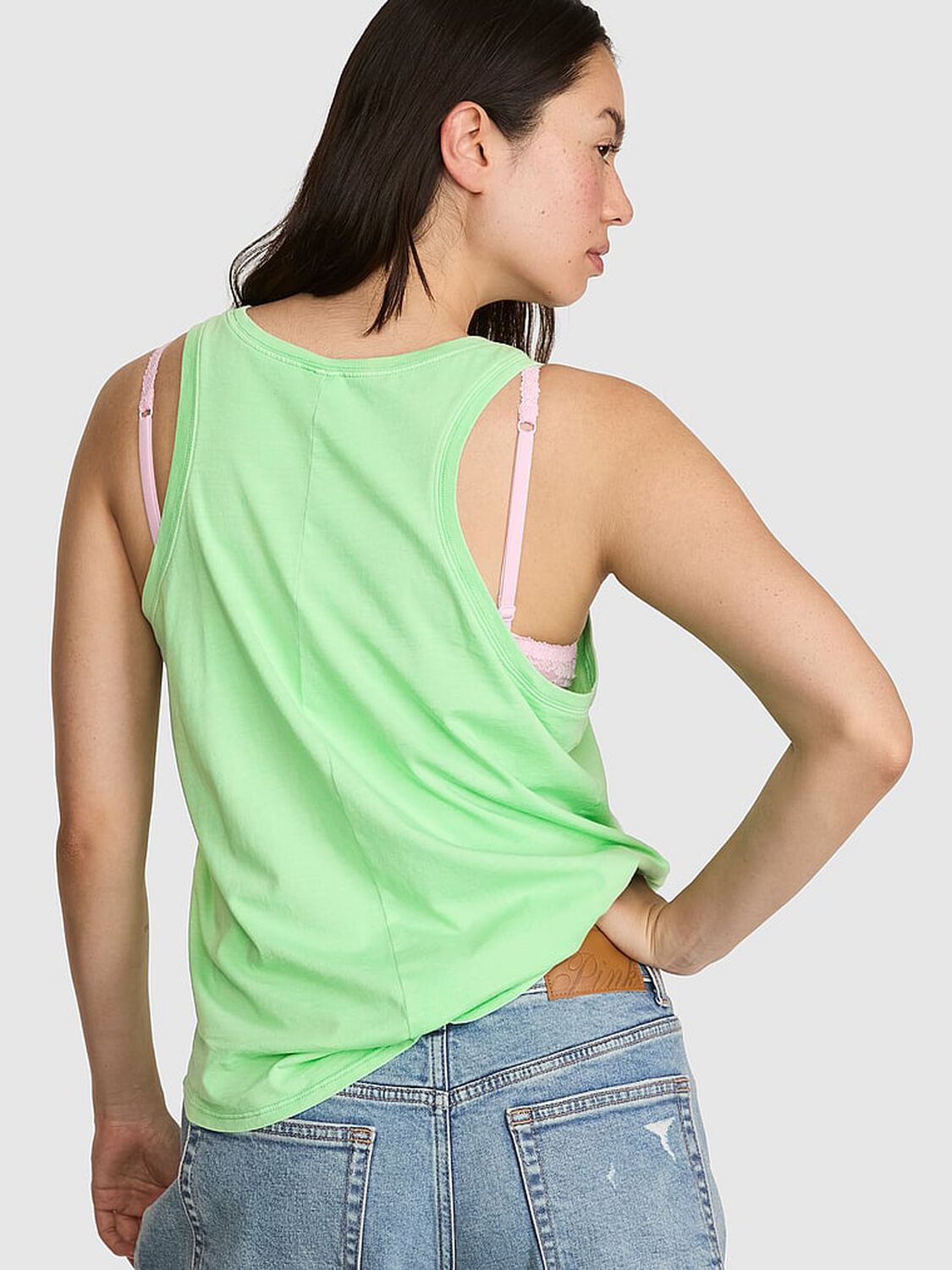 vs Pink Campus Cotton&trade; Tank Top Graphic Green 2 of 3 
