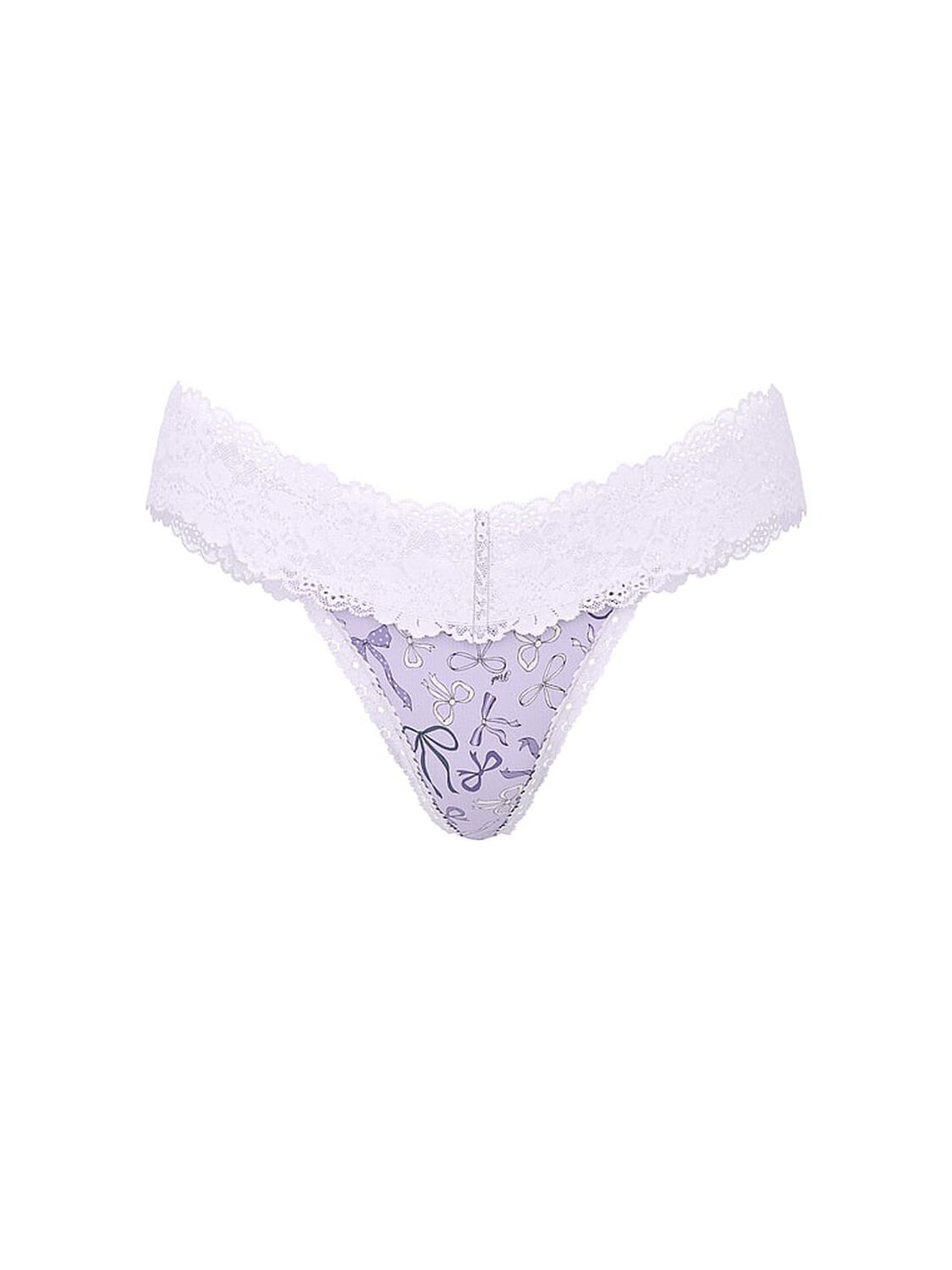 vs Pink Wink Lace-Trim Thong Panty Purple Whisper Bow Print 1 of 2 