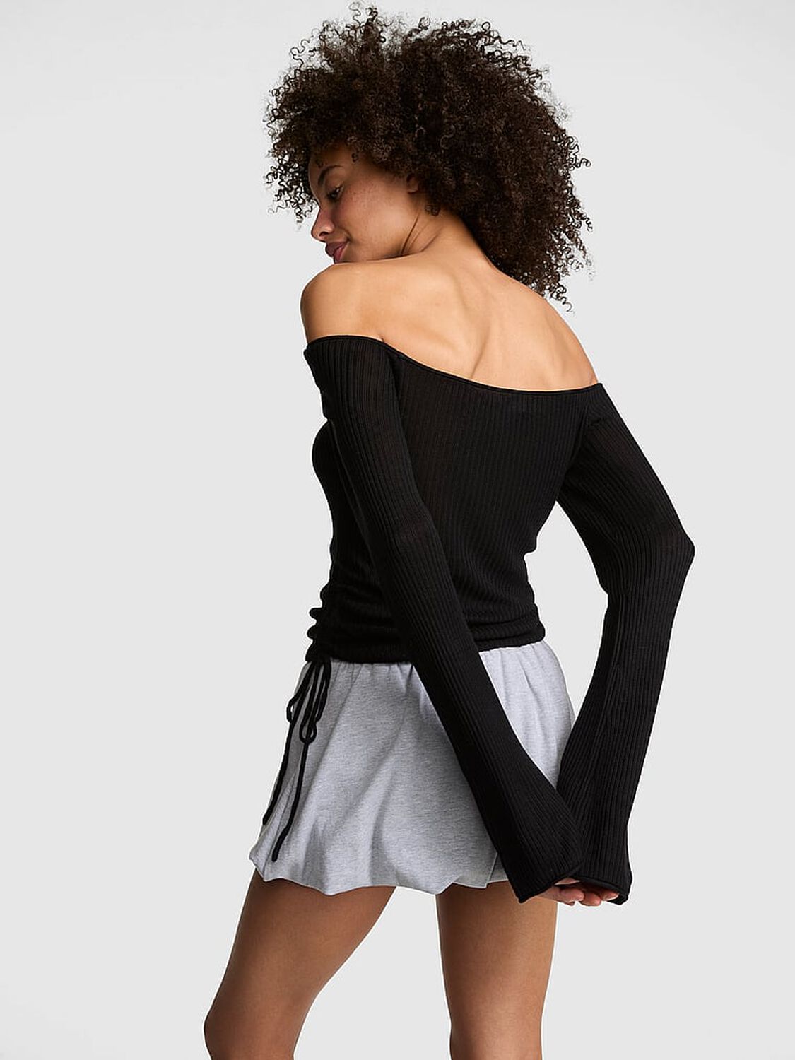 vs Pink Side-Ruched Oﬀ-The-Shoulder Sweater Pure Black 2 of 3 