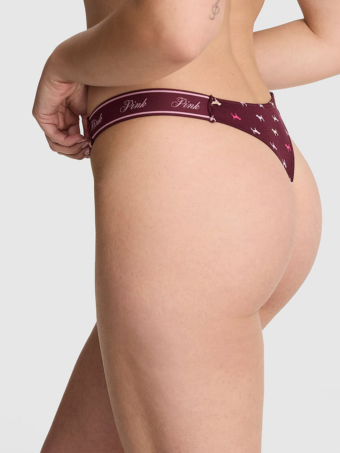 vs Pink Logo Cotton Shine High-Leg Thong Panty 2 of 3 