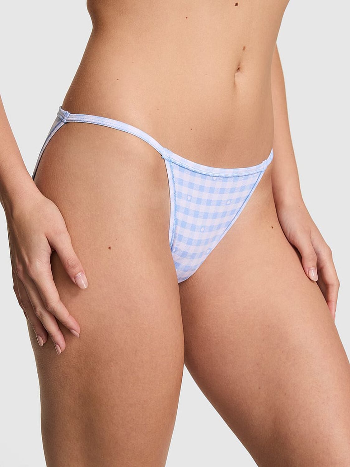 pink Pink Cotton String Bikini Panty Blue Gingham 1 of 3 