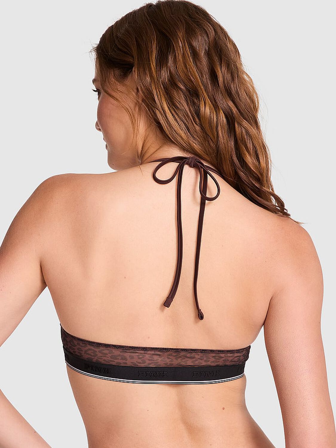 vs Pink Bralettes & Bra Tops Logo Mesh Halter Triangle Bralette Ganache Leopard Print 2 of 2 