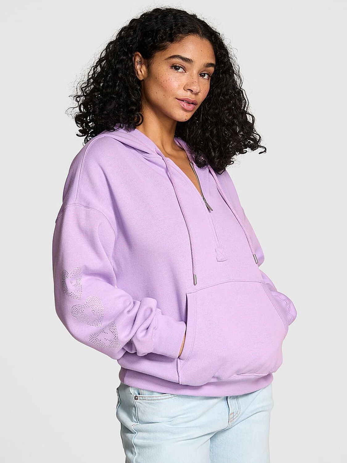 vs Pink Campus Fleece&trade; Half-Zip Hoodie Aster Vday 1 of 3 