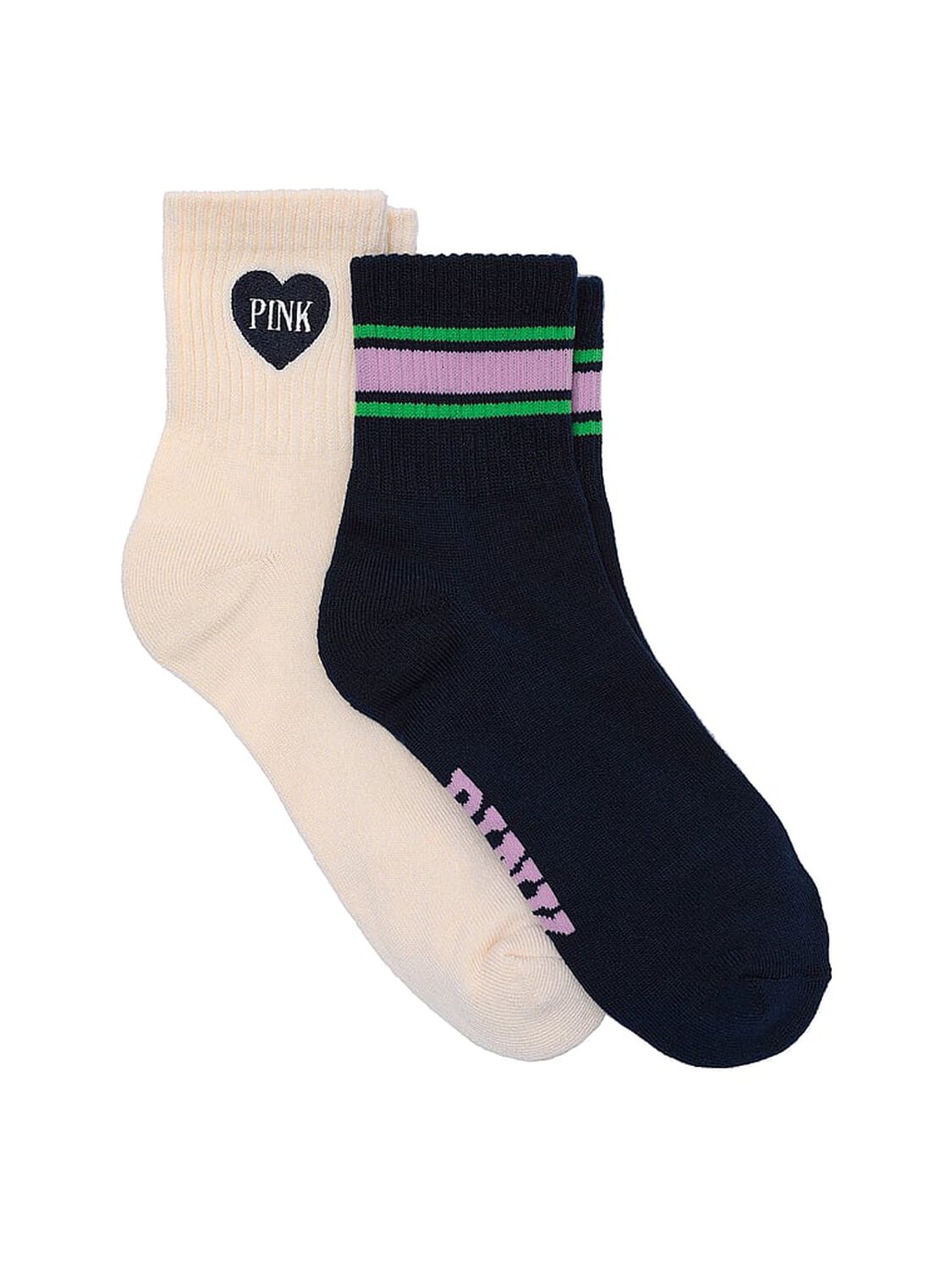 vs Pink 2-Pack Quarter Socks Noir Navy/White Shell Hearts 1 of 1 