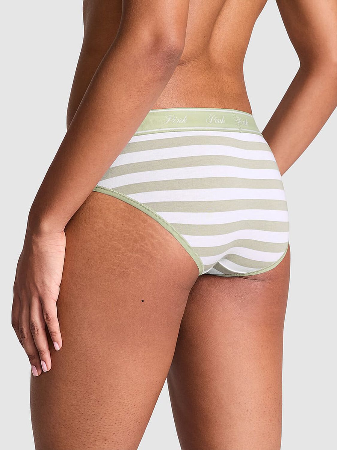 vs Pink Logo Cotton Hiphugger Panty Green Garden White Stripe Print 2 of 3 