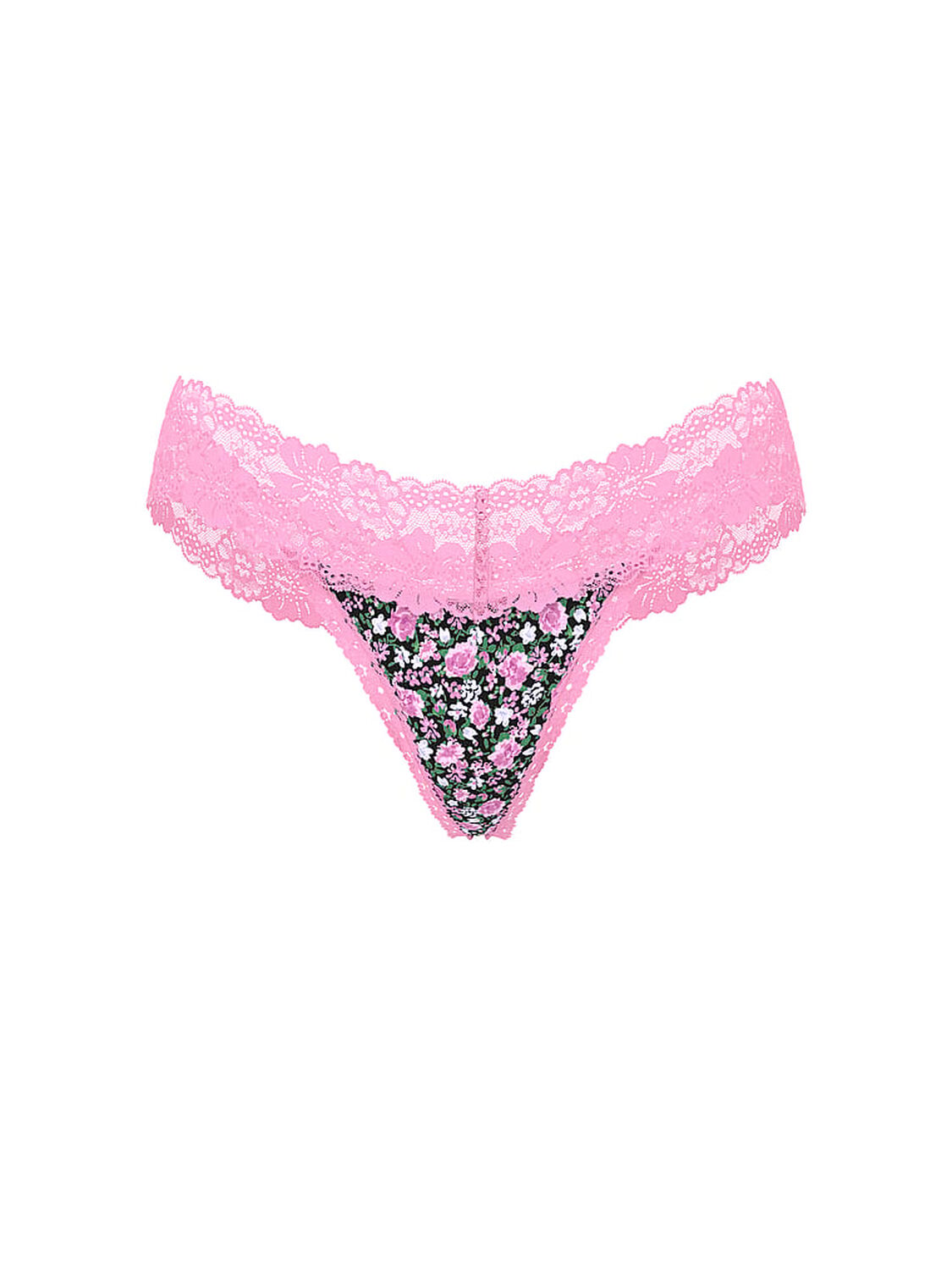vs Pink Wink Lace-Trim Thong Panty Pink Lollipop Ditsy Floral Print 1 of 2 