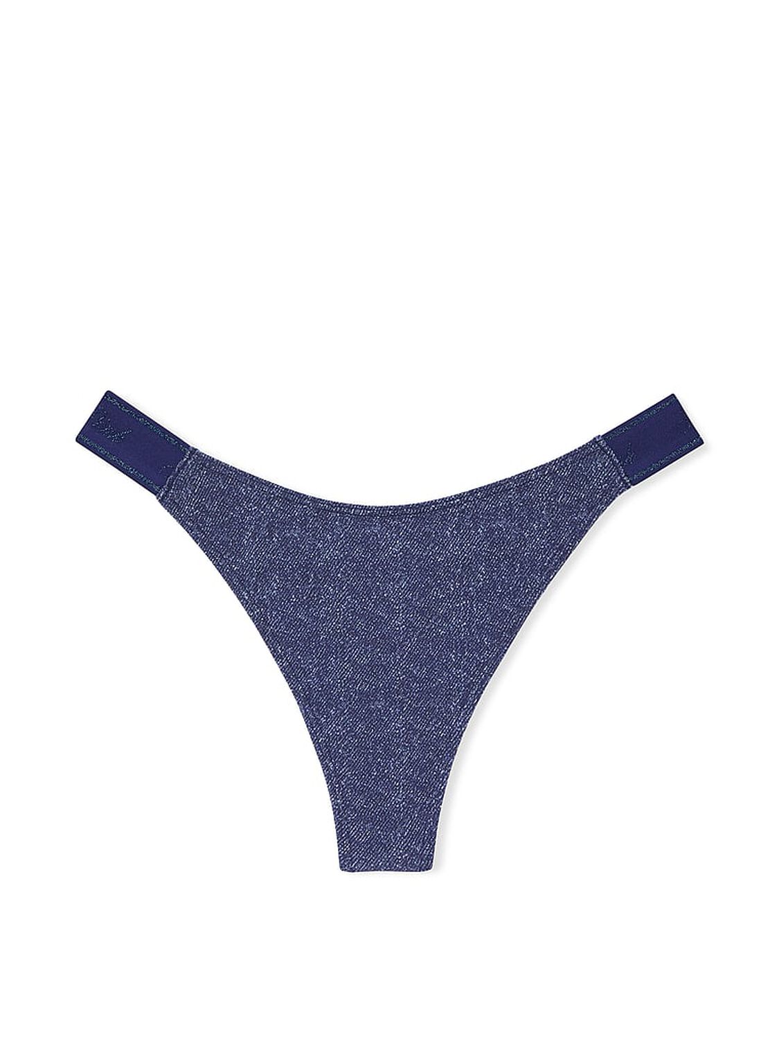 vs Pink Logo Cotton High-Leg Thong Panty Dark Blue Denim Wash 3 of 3 