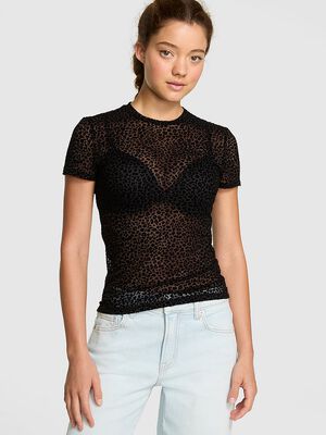Base Leopard Mesh Short- Sleeve Tee