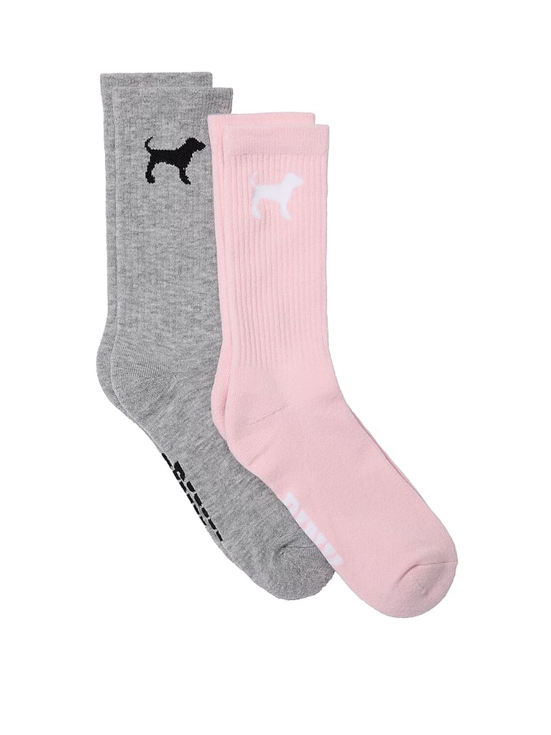 vs Pink 2-Pack Crew Socks Medium Heather Grey/Dollhouse Dog 1 of 2 